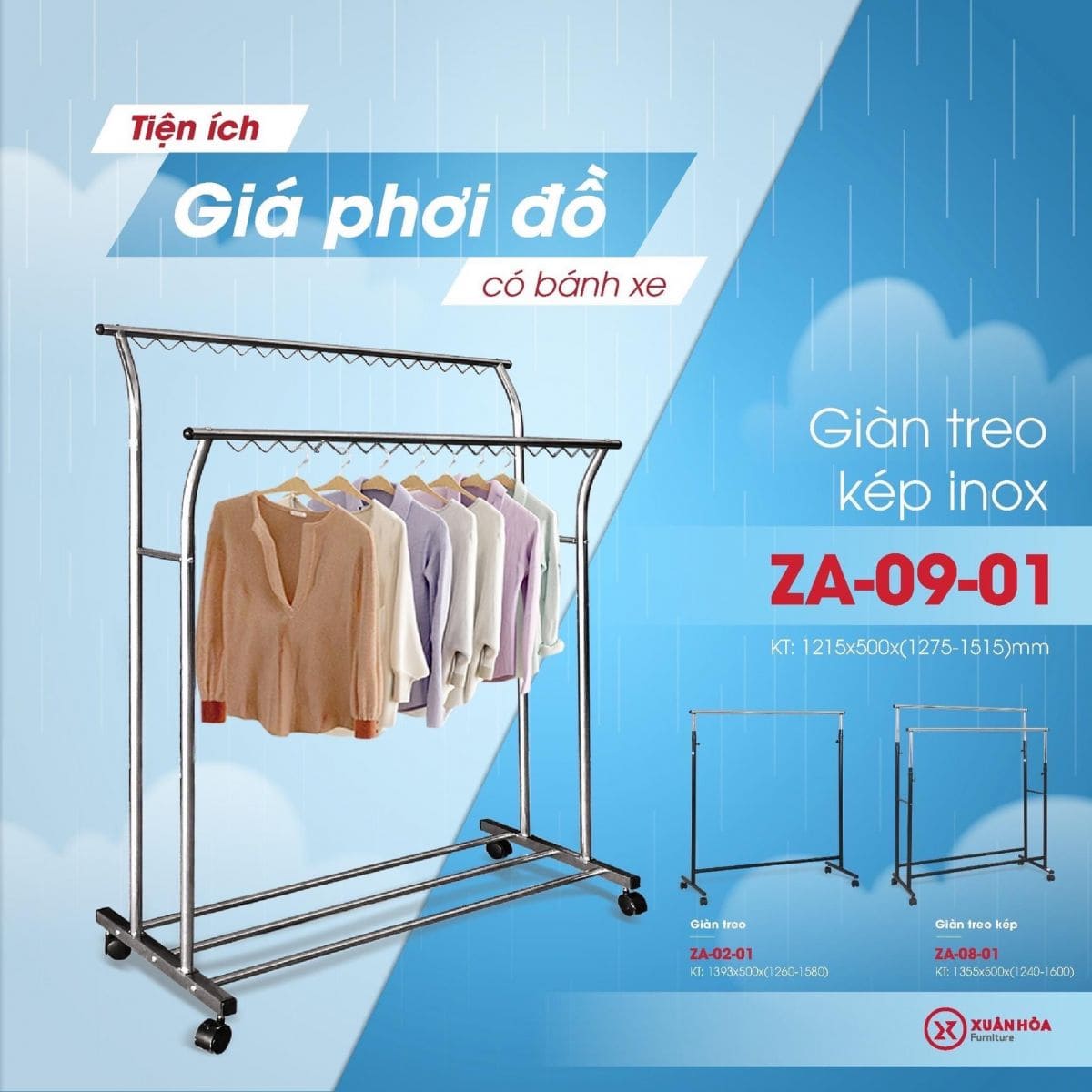 Giàn phơi Hòa Phát Kép Inox ( ZA -09-01 )